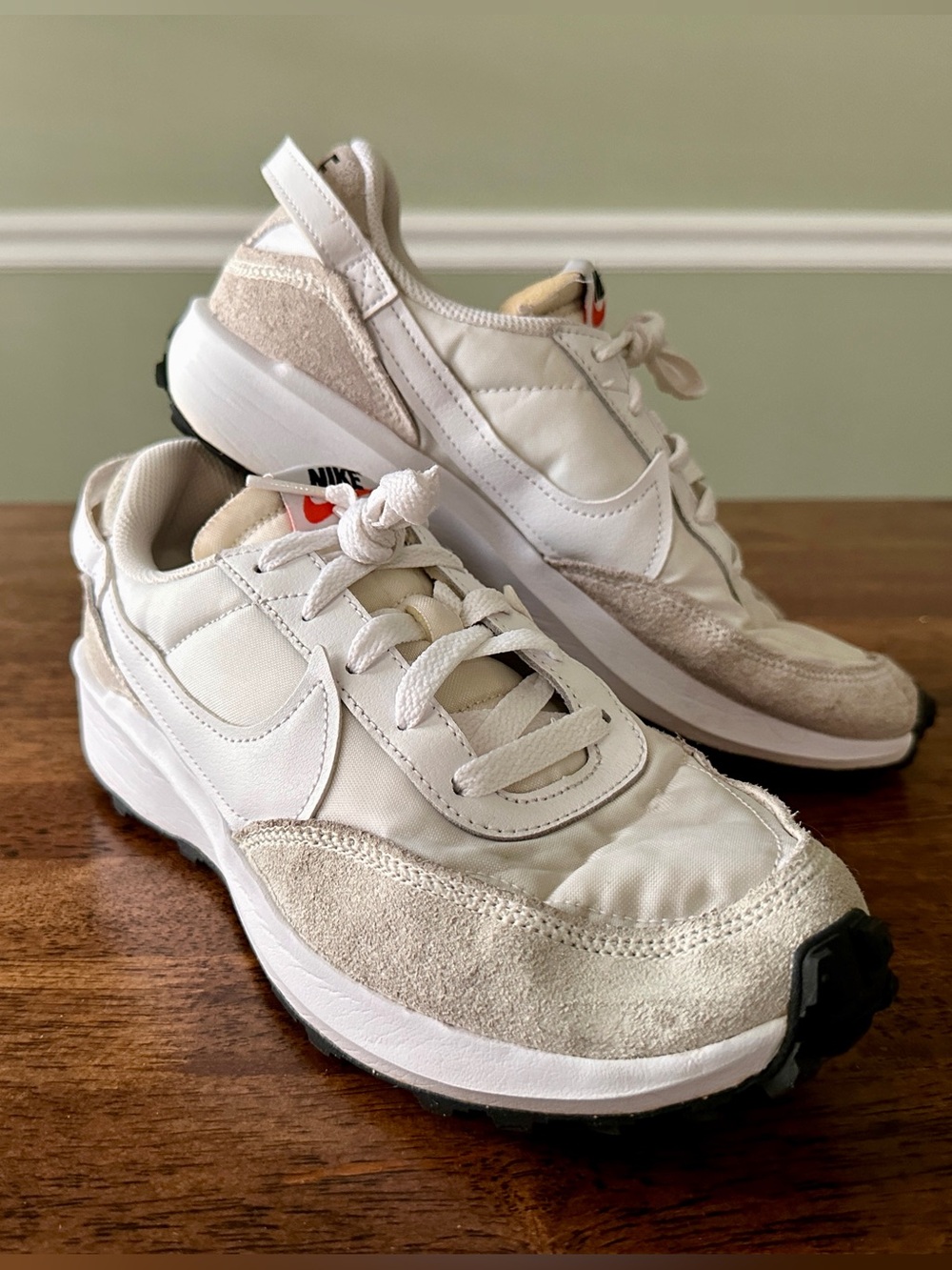 Nike Waffle Debut Casual Tennis Shoes, Women’s 8.5 (White + Cream) Suede, Swoosh